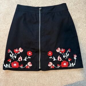 LOFT Outlet Black Skirt with Floral Embroidery